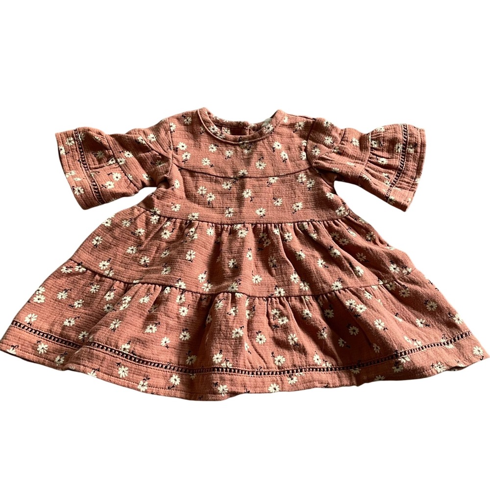 $44 Quincy Mae Baby Dress Terracotta Floral Organic Cotton Gauze Baby 0-3M‎